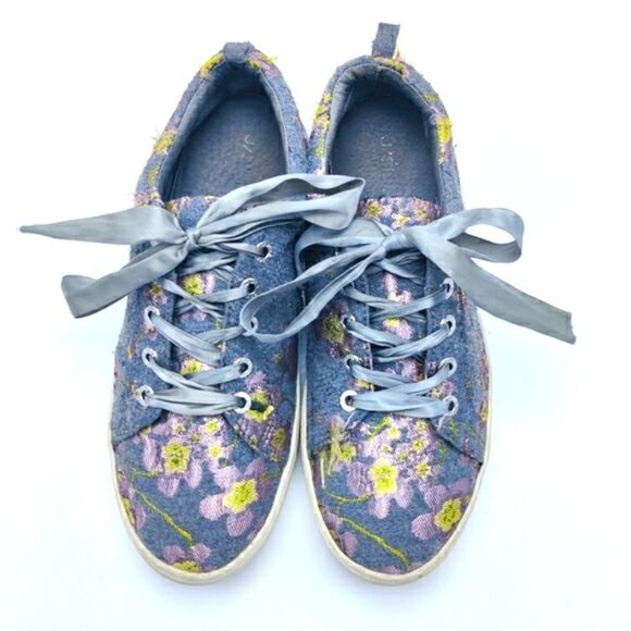 J Slides Skater Sneakers Shoes Sz 8 Floral Embroidered Fabric Ribbon Lace Up - Picture 5 of 11